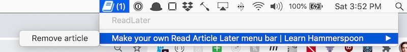 Shows the submenu containing the Remove item option